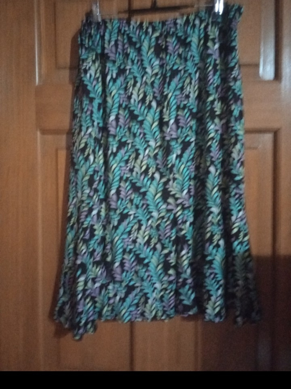 Black Floral A-Line Skirt with Teal & Purple Leaf Print